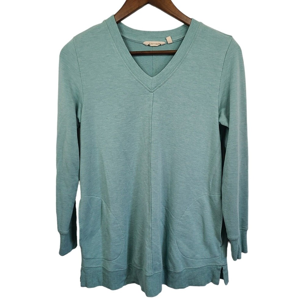 Soft Surroundings Green V Neck Short Sleeve Top Womens XS